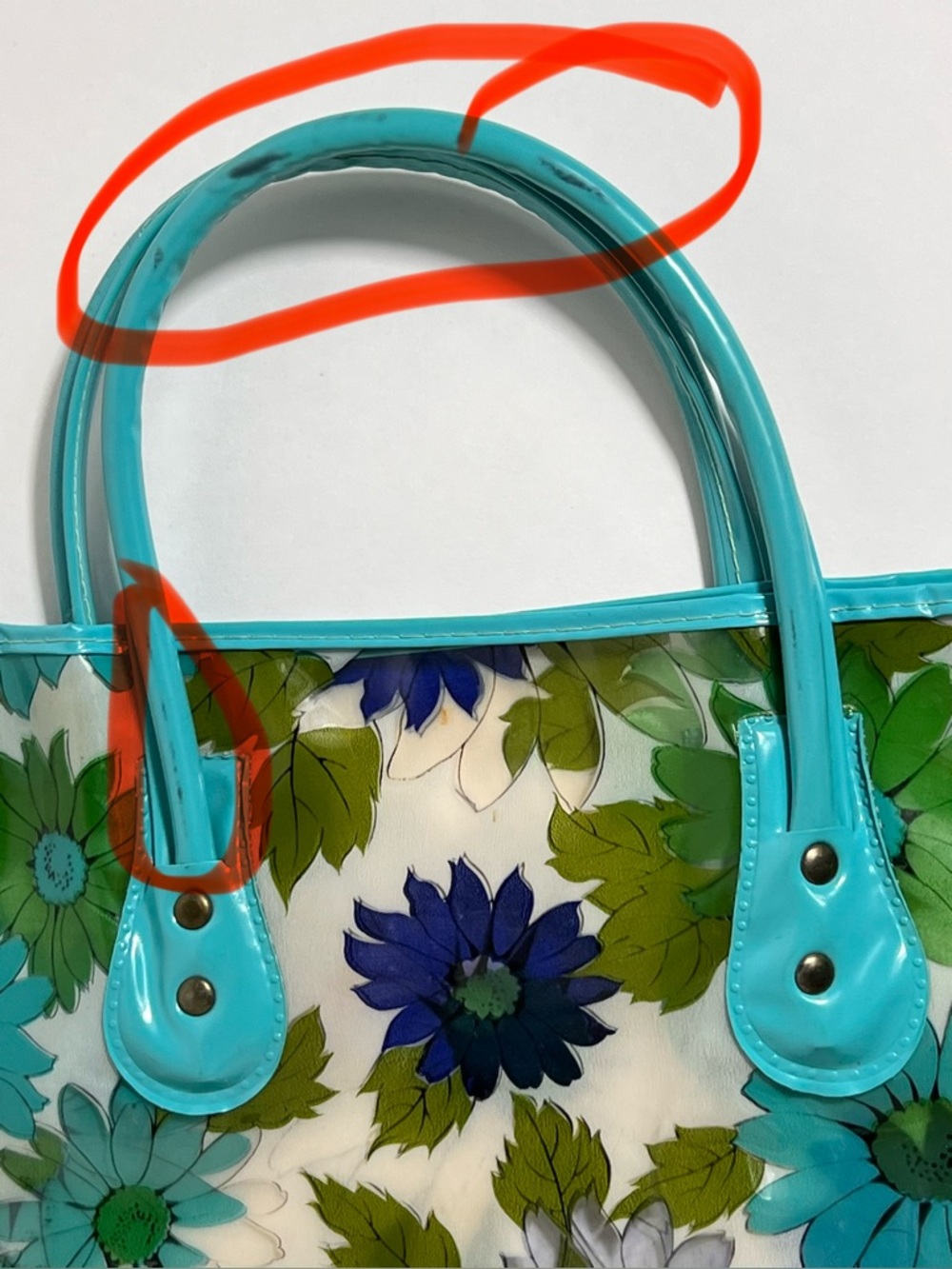 Groovy Vintage Clear Vinyl Retro Blue Green Floral Daisy Tote Bag 60s 70s - Picture 6 of 16